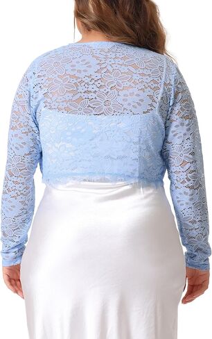 Agnes Orinda Plus Size Lace Shrug for Women 2024 Long Sleeve Floral Lace Shrugs Top in Kuwait