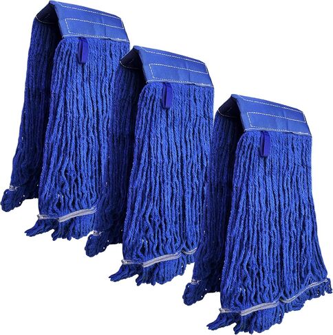 KLEEN HANDLER Blended Loop End Heavy Duty Mop Head Replacement, Wet Mop Refills for Industrial and Commercial Use, Dark Blue, 24 Oz (3-Pack) in Kuwait