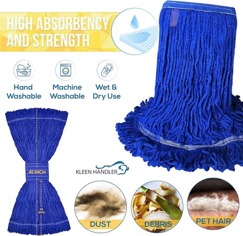 KLEEN HANDLER Blended Loop End Heavy Duty Mop Head Replacement, Wet Mop Refills for Industrial and Commercial Use, Dark Blue, 24 Oz (3-Pack) in Kuwait