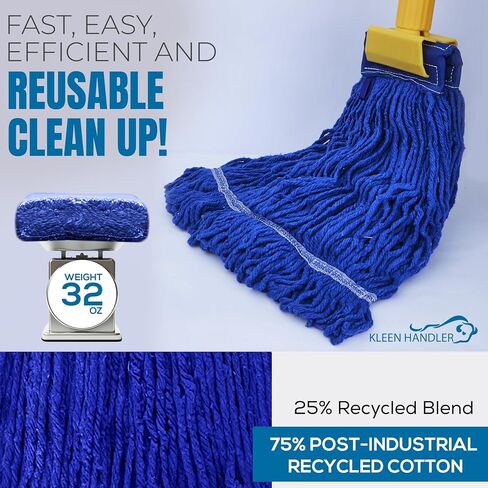 KLEEN HANDLER Blended Loop End Heavy Duty Mop Head Replacement, Wet Mop Refills for Industrial and Commercial Use, Dark Blue, 24 Oz (3-Pack) in Kuwait