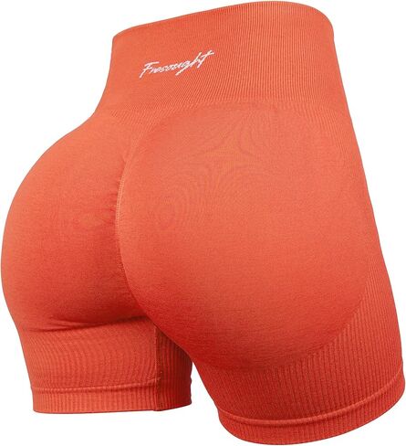 FRESOUGHT Womens Workout Gym Biker Shorts Tummy Control High Waisted Seamless Ribbed Scrunch Butt Yoga Booty Spandex Shorts in Kuwait