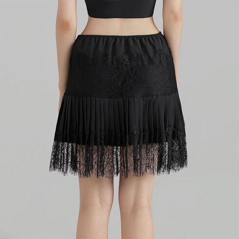 Pivanzore Women Floral Lace Mini Skirts Y2K Low Waist Pleated Ruffled Hem Layered Skirts Short Skirts Aesthetic Streetwear in Kuwait
