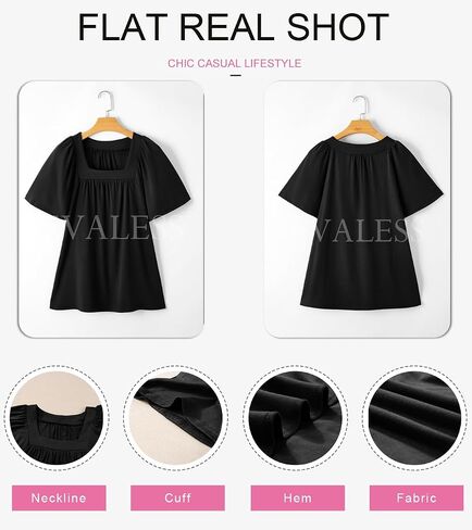 EVALESS Womens Fashion Square Neck Tops Trendy Short Sleeve Shirts Pleated Tee Knit Clothes Basic Clothing Loose Fit T Shirts in Saudi Arabia