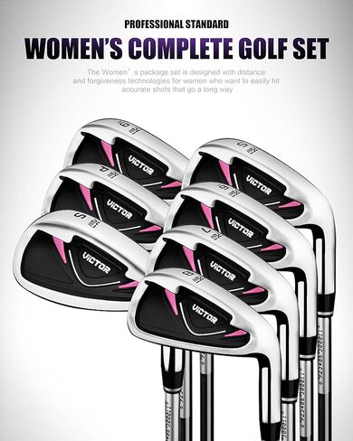 مجموعة مضارب الجولف الكاملة المكونة من 13 قطعة للنساء التي تستخدم اليد اليمنى، تتضمن محرك سبيكة 460 سم مكعب، وخشب الممر، وهجين، و6-#SW، وحقيبة مضرب الجولف وحامل الجولف in Kuwait