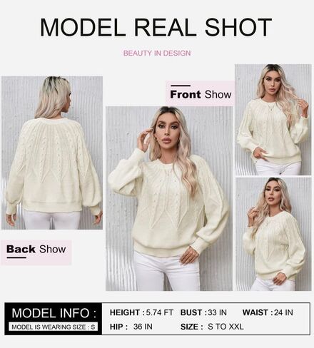 سترة نسائية من Dokotoo سترة كاجوال بأكمام طويلة وفتحة رقبة مستديرة وفضفاضة منسوجة بلوزات مكتنزة in Kuwait