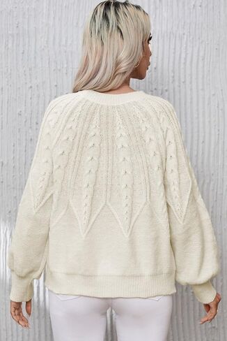 سترة نسائية من Dokotoo سترة كاجوال بأكمام طويلة وفتحة رقبة مستديرة وفضفاضة منسوجة بلوزات مكتنزة in Kuwait