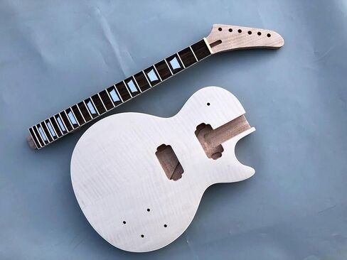 طقم جيتار يمكنك صنعه بنفسك مصنوع من قشرة خشب الماهوجني لهب القيقب 22 فريت 24.75 بوصة مجموعة رقبة رأس الموز في in Kuwait