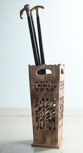 Wooden Hand-Craved Umbrella Stand Umbrella Rack Walking Canes Storage Rack for Home Office Entryway in Saudi Arabia