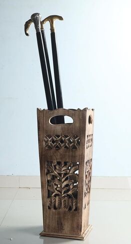 Wooden Hand-Craved Umbrella Stand Umbrella Rack Walking Canes Storage Rack for Home Office Entryway in Saudi Arabia