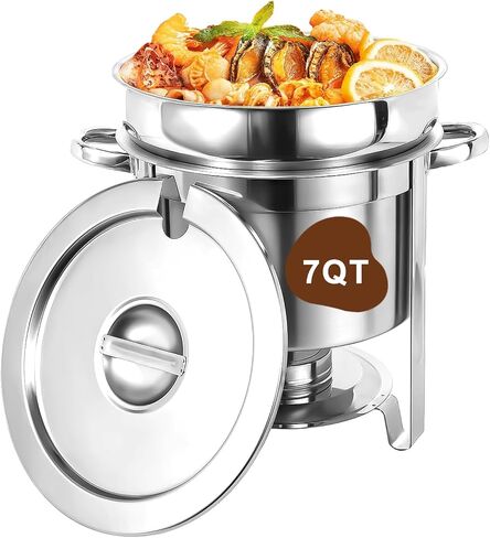 Soup Chafer - 7QT [Extra 2X Thickened] [Longer Lifespan] 304 Stainless Steel Soup Chafing Dish with Pot Lid and Fuel Holder - Food Grade Commercial Soup Warmers for Parties Catering Buffet in Saudi Arabia