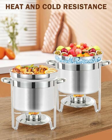 Soup Chafer - 7QT [Extra 2X Thickened] [Longer Lifespan] 304 Stainless Steel Soup Chafing Dish with Pot Lid and Fuel Holder - Food Grade Commercial Soup Warmers for Parties Catering Buffet in Saudi Arabia