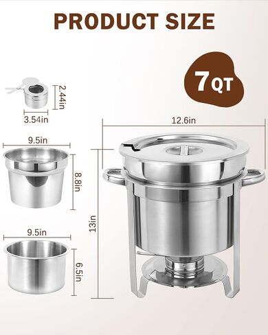 Soup Chafer - 7QT [Extra 2X Thickened] [Longer Lifespan] 304 Stainless Steel Soup Chafing Dish with Pot Lid and Fuel Holder - Food Grade Commercial Soup Warmers for Parties Catering Buffet in Saudi Arabia