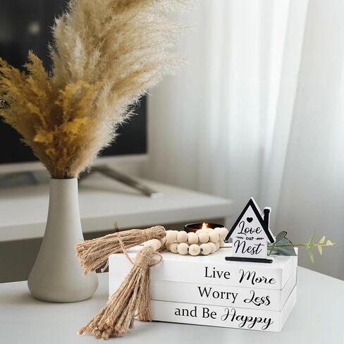 Wood Decorative Books for Home Decor,5pcs Rustic Farmhouse Book Stack Wood Faux Books for Living Room Book Shelf Decor Decorative Books Display with Wood Bead Tassels and Leaves for Home Decor in Saudi Arabia