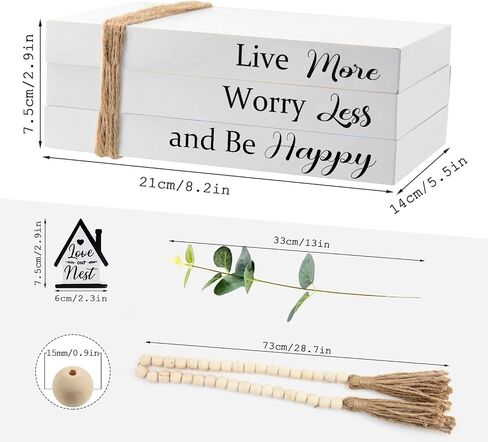 Wood Decorative Books for Home Decor,5pcs Rustic Farmhouse Book Stack Wood Faux Books for Living Room Book Shelf Decor Decorative Books Display with Wood Bead Tassels and Leaves for Home Decor in Saudi Arabia
