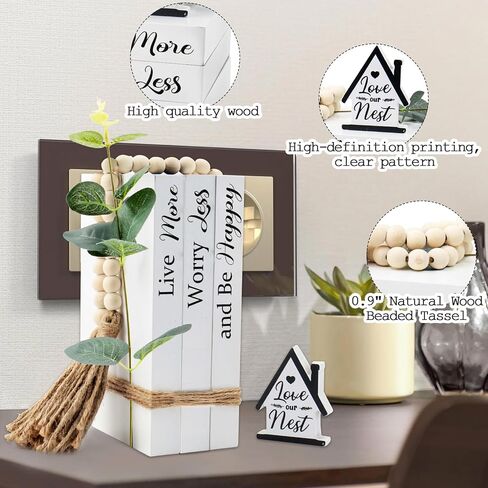 Wood Decorative Books for Home Decor,5pcs Rustic Farmhouse Book Stack Wood Faux Books for Living Room Book Shelf Decor Decorative Books Display with Wood Bead Tassels and Leaves for Home Decor in Saudi Arabia