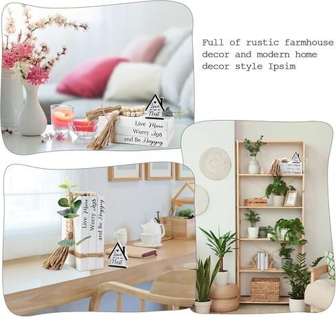 Wood Decorative Books for Home Decor,5pcs Rustic Farmhouse Book Stack Wood Faux Books for Living Room Book Shelf Decor Decorative Books Display with Wood Bead Tassels and Leaves for Home Decor in Saudi Arabia