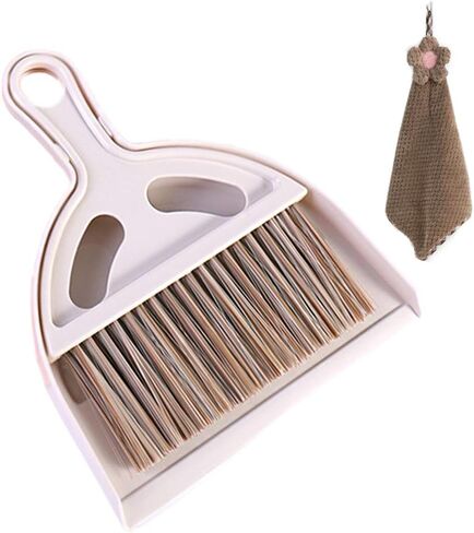 meioro Mini Broom Dustpan Set Cute Little Whisk Broom Hand Brush and Dust Pan, Small Cleaning Sweeper Broom for Desk Keyboard Car Camping Kids Cat Dog-Kitchen Towel Included (Brown) in Saudi Arabia