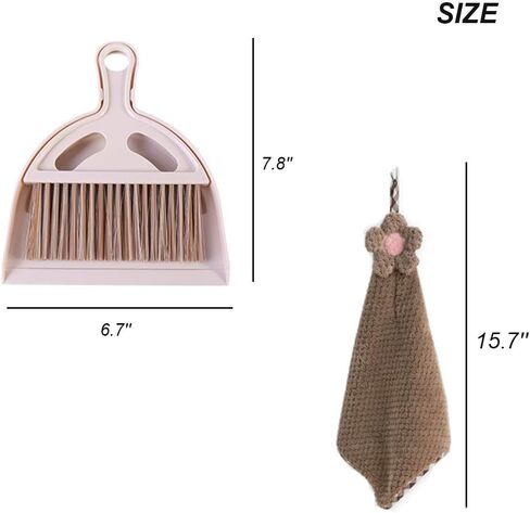 meioro Mini Broom Dustpan Set Cute Little Whisk Broom Hand Brush and Dust Pan, Small Cleaning Sweeper Broom for Desk Keyboard Car Camping Kids Cat Dog-Kitchen Towel Included (Brown) in Saudi Arabia