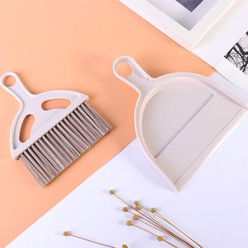 meioro Mini Broom Dustpan Set Cute Little Whisk Broom Hand Brush and Dust Pan, Small Cleaning Sweeper Broom for Desk Keyboard Car Camping Kids Cat Dog-Kitchen Towel Included (Brown) in Saudi Arabia