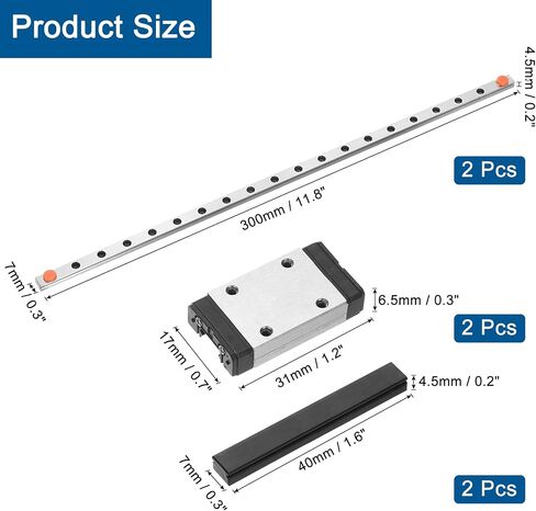uxcell 2pcs MGN7 300mm Linear Guide Rail with 2pcs MGN7H Sliding Carriage Block Bearing Steel and 2pcs Plastic Mini MGN12 Linear Guide for DIY 3D Printers and CNC Machine, Silver in Saudi Arabia