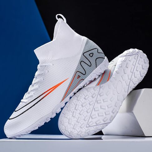 Boys Soccer Shoes Turf Youth Soccer Cleats Kids TF High-Top Football Boots for Outdoor Training Comes with whistle in Saudi Arabia