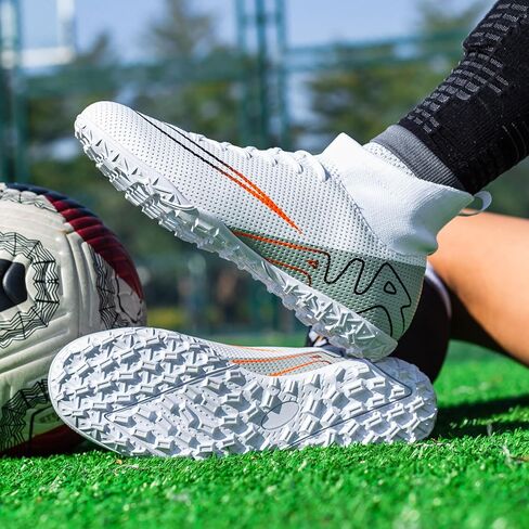 Boys Soccer Shoes Turf Youth Soccer Cleats Kids TF High-Top Football Boots for Outdoor Training Comes with whistle in Saudi Arabia