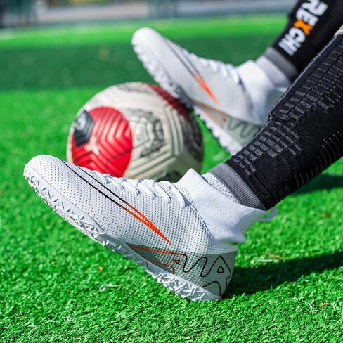Boys Soccer Shoes Turf Youth Soccer Cleats Kids TF High-Top Football Boots for Outdoor Training Comes with whistle in Saudi Arabia