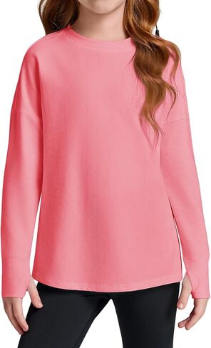 Haloumoning Girls Athletic Shirts Long Sleeve Active Quick Dry Tops Kids Gym Yoga Tees with Thumb holes 5-14 Years in Saudi Arabia