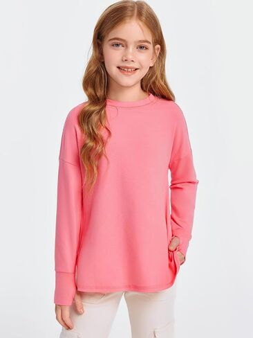 Haloumoning Girls Athletic Shirts Long Sleeve Active Quick Dry Tops Kids Gym Yoga Tees with Thumb holes 5-14 Years in Saudi Arabia
