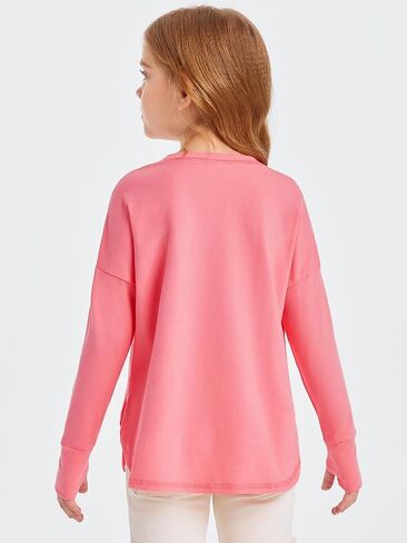 Haloumoning Girls Athletic Shirts Long Sleeve Active Quick Dry Tops Kids Gym Yoga Tees with Thumb holes 5-14 Years in Saudi Arabia
