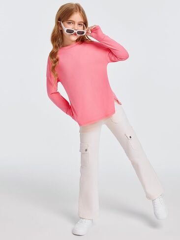 Haloumoning Girls Athletic Shirts Long Sleeve Active Quick Dry Tops Kids Gym Yoga Tees with Thumb holes 5-14 Years in Saudi Arabia