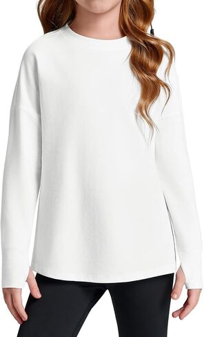 Haloumoning Girls Athletic Shirts Long Sleeve Active Quick Dry Tops Kids Gym Yoga Tees with Thumb holes 5-14 Years in Saudi Arabia