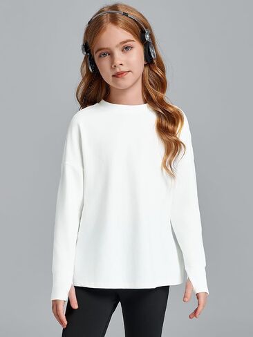 Haloumoning Girls Athletic Shirts Long Sleeve Active Quick Dry Tops Kids Gym Yoga Tees with Thumb holes 5-14 Years in Saudi Arabia