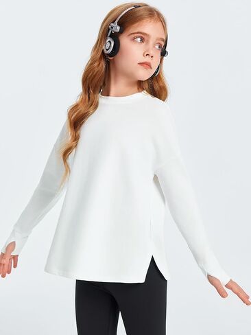 Haloumoning Girls Athletic Shirts Long Sleeve Active Quick Dry Tops Kids Gym Yoga Tees with Thumb holes 5-14 Years in Saudi Arabia