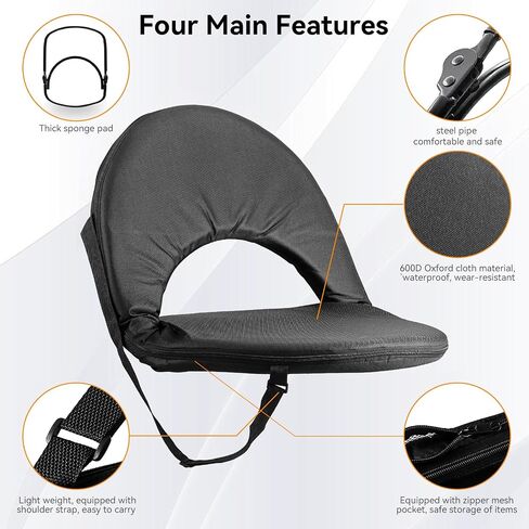 Stadium Seats with Back Support,Bleacher Chairs, Stadium Chair,6-Position Reclining Waterproof Cushion, Ultralight, Foldable,Extra Thick Padding, with Shoulder Strap & Net Pocket in Saudi Arabia