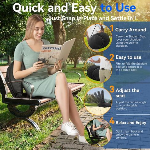 Stadium Seats with Back Support,Bleacher Chairs, Stadium Chair,6-Position Reclining Waterproof Cushion, Ultralight, Foldable,Extra Thick Padding, with Shoulder Strap & Net Pocket in Saudi Arabia