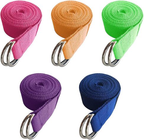 5-Pack Yoga Exercise Adjustable Straps 8Ft OR 10Ft with Durable D-Ring for Pilates & Gym Workouts Yoga Fitness | Hold Poses, Stretch, Improve Flexibility & Maintain Balance in Saudi Arabia