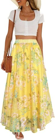 Sinono Womens Long Chiffon Bohemian Skirt Gypsy Dress Maxi Boho Beach Skirt in Saudi Arabia