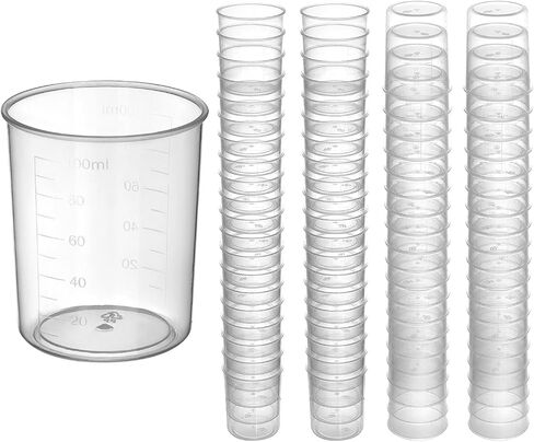 QWORK 100-Pack 100ML Plastic Graduated Measuring Mixing Cups, Measuring Cups 3.4oz 100ml, Reusable Graduated Cups, Liquid Container Beakers for Resin Epoxy Paint Food, Lab Use, Crafting, Cooking in Saudi Arabia