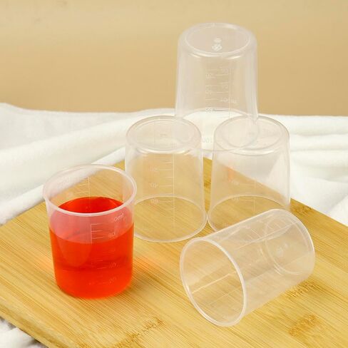 QWORK 100-Pack 100ML Plastic Graduated Measuring Mixing Cups, Measuring Cups 3.4oz 100ml, Reusable Graduated Cups, Liquid Container Beakers for Resin Epoxy Paint Food, Lab Use, Crafting, Cooking in Saudi Arabia