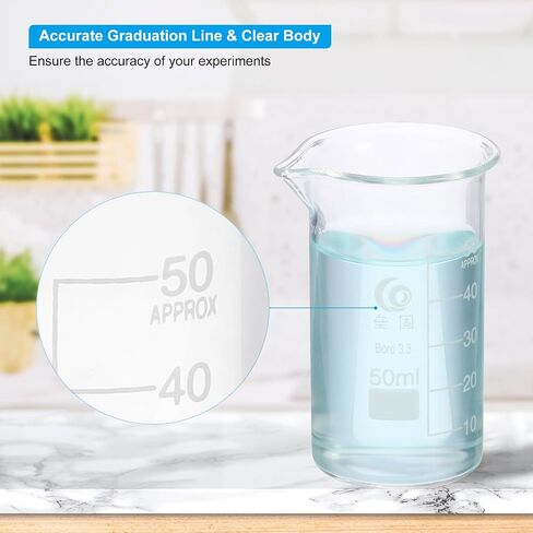 PATIKIL 250/500ml Low Form Glass Beaker, 2Pcs 3.3 Borosilicate Glass Beakers Graduated Measuring Cup with Spout for Lab Experiment, Cooking and Baking, Clear in Saudi Arabia