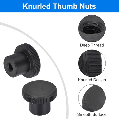 uxcell 1/4"-20 Knurled Thumb Nuts, 1Pcs Carbon Steel High Head Female Threaded Round Grip Knob Locking Nuts Fasteners Nuts, Black in Saudi Arabia