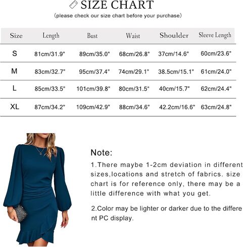 YNIQUE Women's Long Sleeves Bodycon Mini Dress Ruched Puff Sleeve Ruffle Hem Round Neck Cocktail Party Work Office Dress in Saudi Arabia