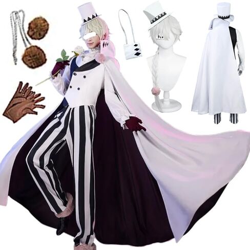 AIUKAKP Nikolai Cosplay Outfit Uniform Bungo Dogs Cosplay Costume Hat Sigma Costume Wig Cape White Halloween in Saudi Arabia