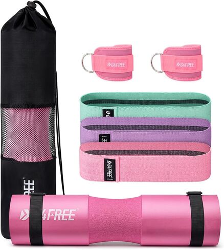 G4Free 7pcs Barbell Pad Set for Squat, Hip Thrusts, Lunges, Leg day, Standard Olympic Bars with 2 Gym Ankle Safety Straps, 3 Hip Resistance Bands, Barbell Pad and Carry Bag in Saudi Arabia