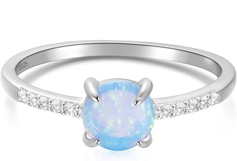 SHINYSO 925 Sterling Silver Ring Wedding Band for Women Created Opal Engagement Promise Ring and Anniversary Eternity Ring Size 4-10 in Saudi Arabia