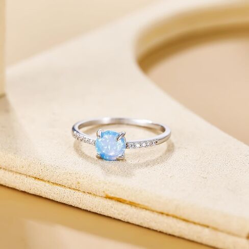 SHINYSO 925 Sterling Silver Ring Wedding Band for Women Created Opal Engagement Promise Ring and Anniversary Eternity Ring Size 4-10 in Saudi Arabia