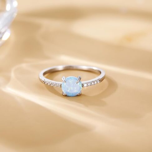 SHINYSO 925 Sterling Silver Ring Wedding Band for Women Created Opal Engagement Promise Ring and Anniversary Eternity Ring Size 4-10 in Saudi Arabia
