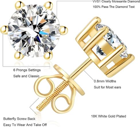 FANNIY Moissanite Stud Earrings, Women 925 Sterling Silver Screw Back Earrings D Color VVS1 Clarity Brilliant Lab Created Moissanite Diamond Earrings For Men in Saudi Arabia