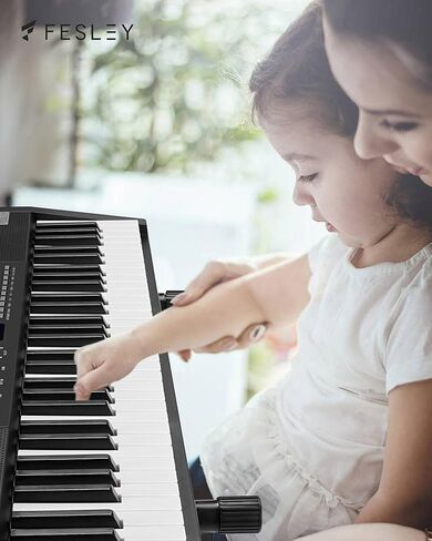 Fesley Electric Keyboard Piano with 61 Key: Electronic Keyboard Piano Bluetooth Touch Sensitive Keys with Piano Stand, Piano Bench, Digital Piano Keyboard MIDI Connection for Beginners in Saudi Arabia